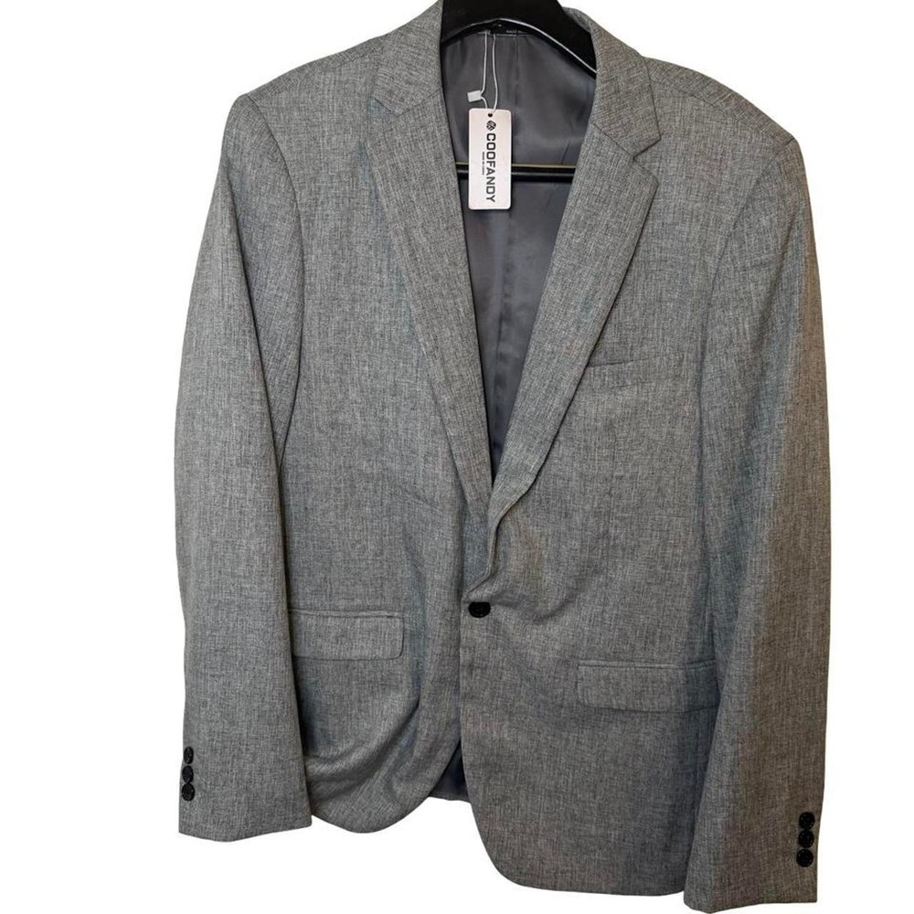 Coofandy Mens Grey Sport Coat Blazer Single Button Slim Fit Jacket Size M